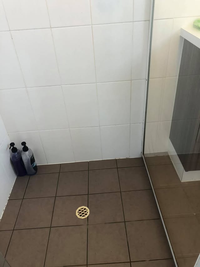 Clean white shower wall tiles and grout after restoration